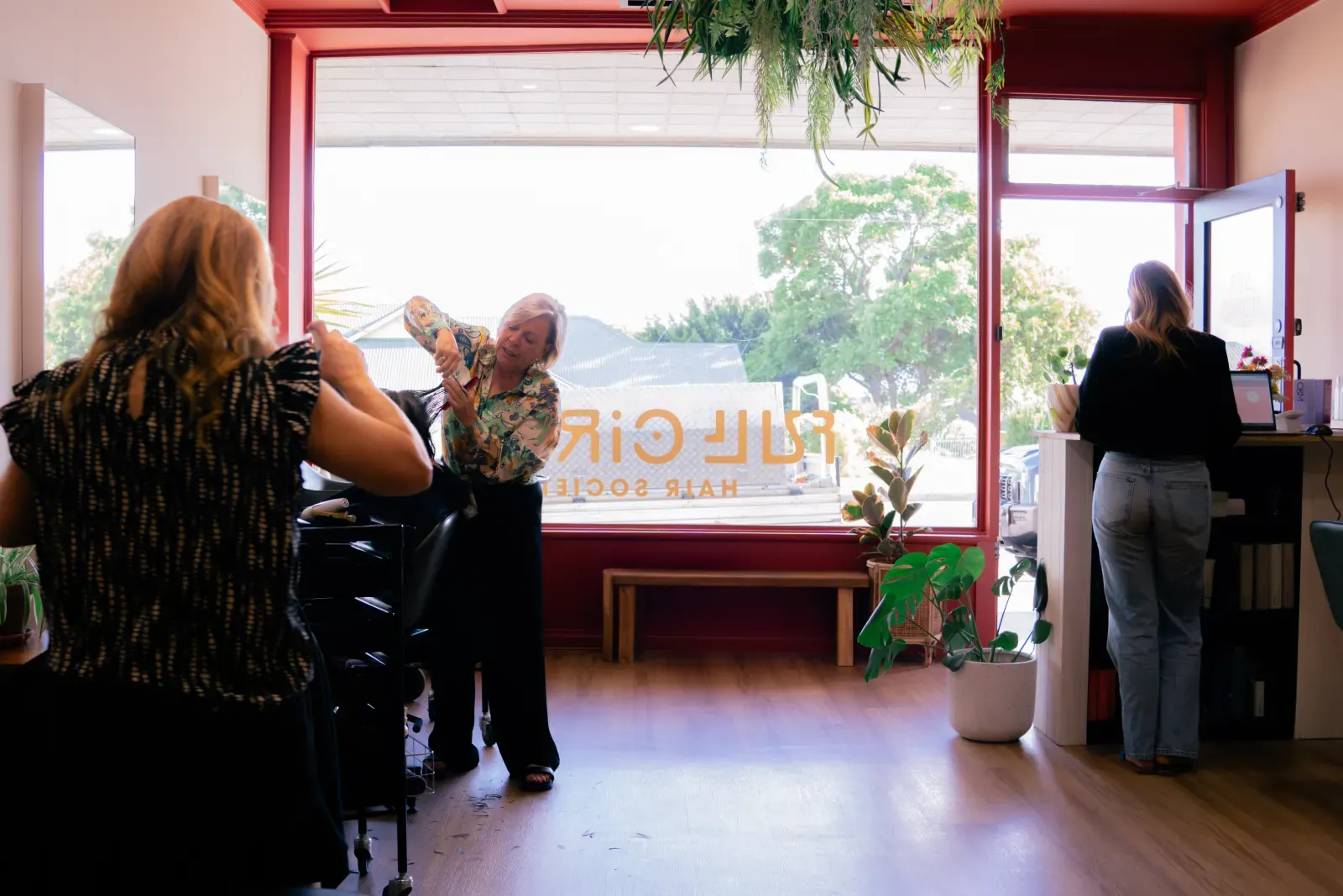 Styling in progress inside the salon