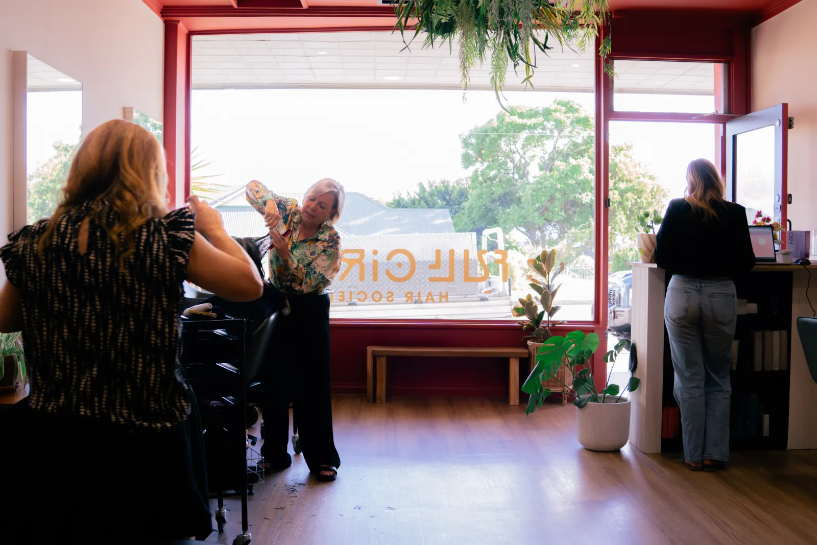 Styling in progress inside the salon
